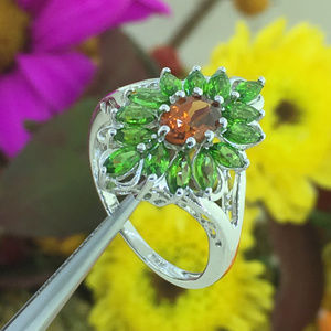 ModernGreen Emerald CZ & Golden Topaz Cluster Ring